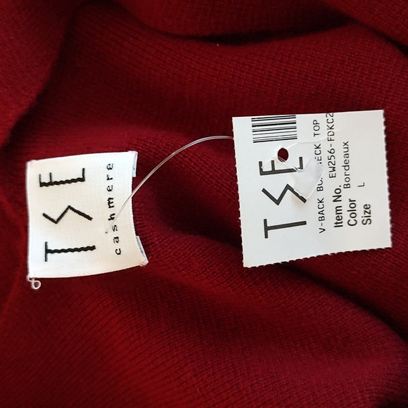 NWT! Cashmere VTG TSE V-Back Boatneck Knit Sweater "Bordeaux" Colorway Large - Picture 9 of 9